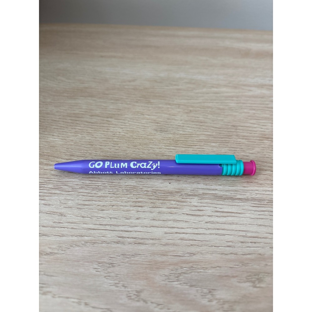 Vintage 90s Abbott Laboratories Go Plum Crazy Medical Promo Pen Made Italy DRY